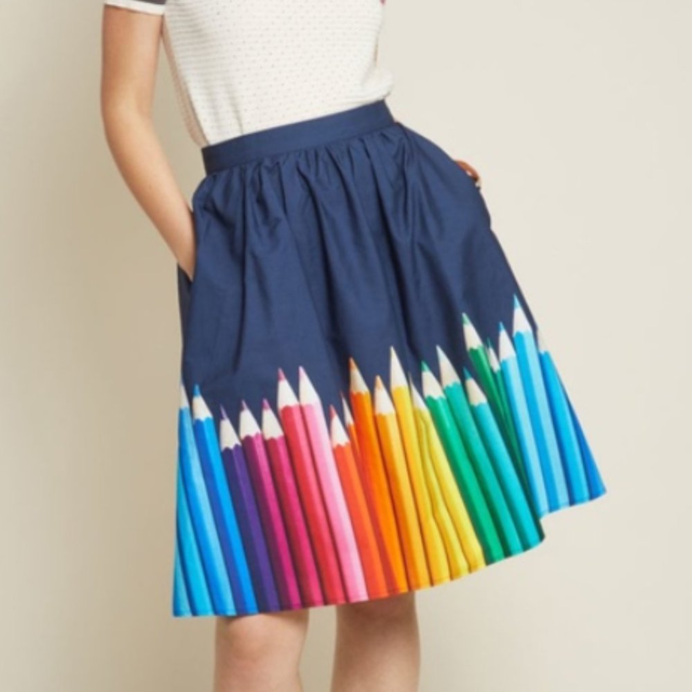 ModCloth Colored Pencil Crayon Rainbow Teacher's Midi Skirt